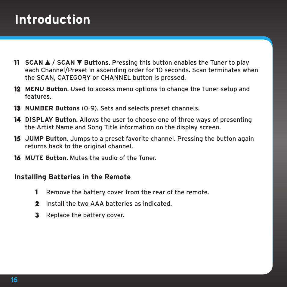 Introduction | Sirius Satellite Radio SRH2000 User Manual | Page 16 / 98