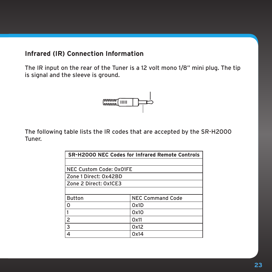 Infrared (ir) connection information | Sirius Satellite Radio SRH2000 User Manual | Page 23 / 98