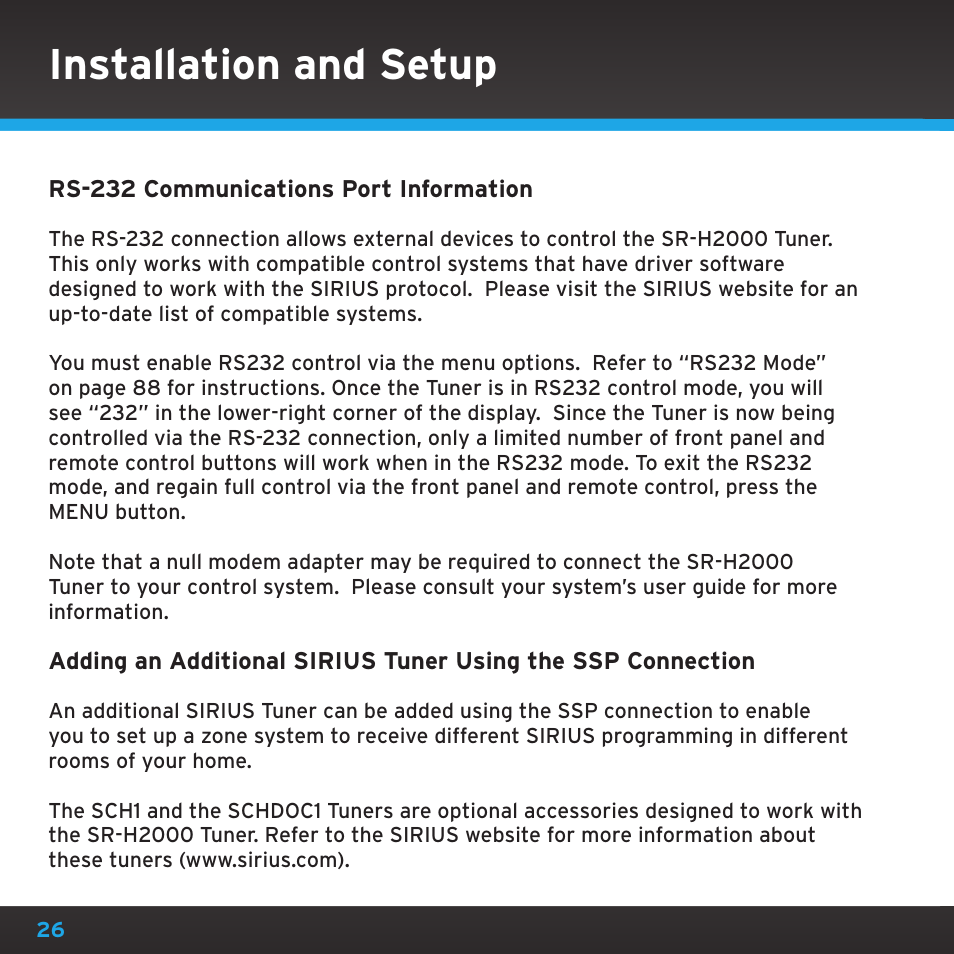 Installation and setup | Sirius Satellite Radio SRH2000 User Manual | Page 26 / 98