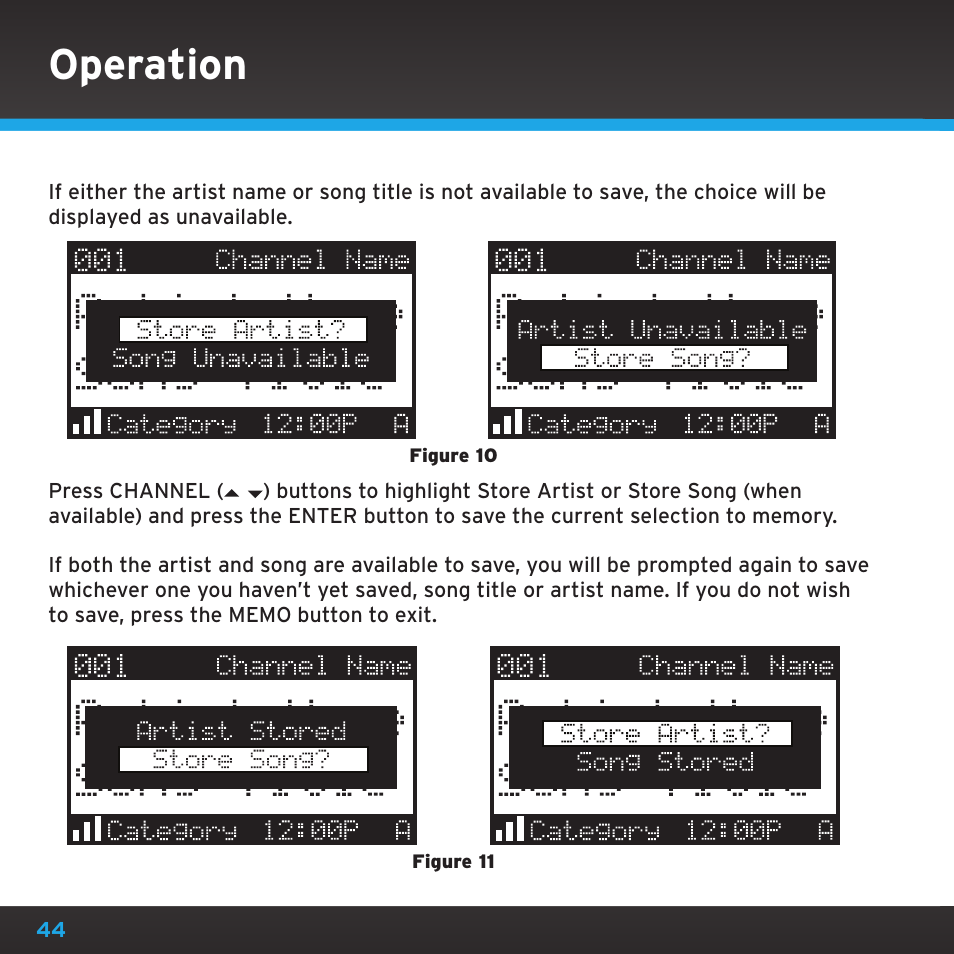 Operation | Sirius Satellite Radio SRH2000 User Manual | Page 44 / 98