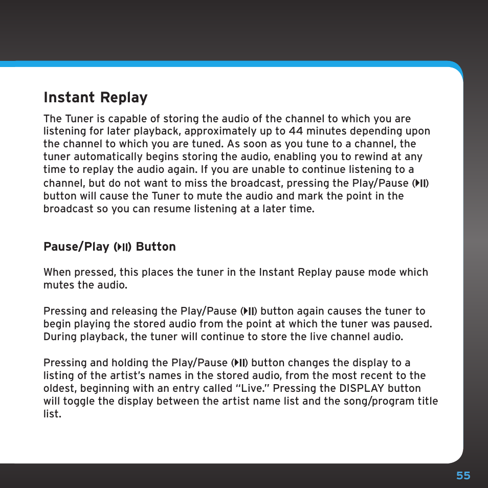 Instant replay | Sirius Satellite Radio SRH2000 User Manual | Page 55 / 98