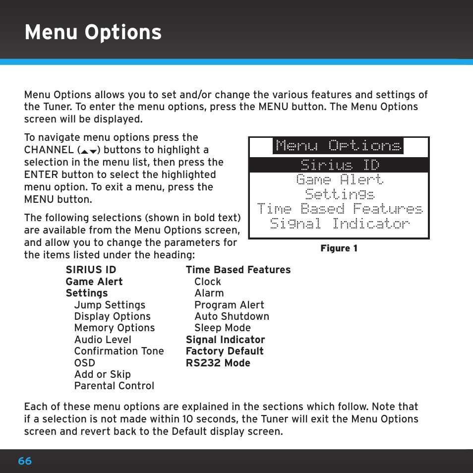 Menu options | Sirius Satellite Radio SRH2000 User Manual | Page 66 / 98