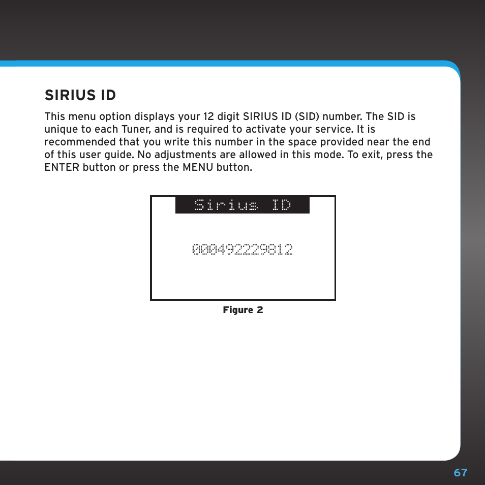 Sirius id | Sirius Satellite Radio SRH2000 User Manual | Page 67 / 98