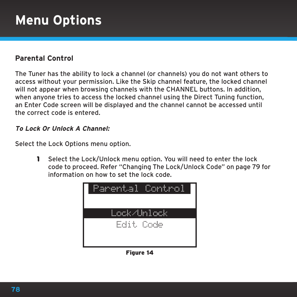 Menu options | Sirius Satellite Radio SRH2000 User Manual | Page 78 / 98