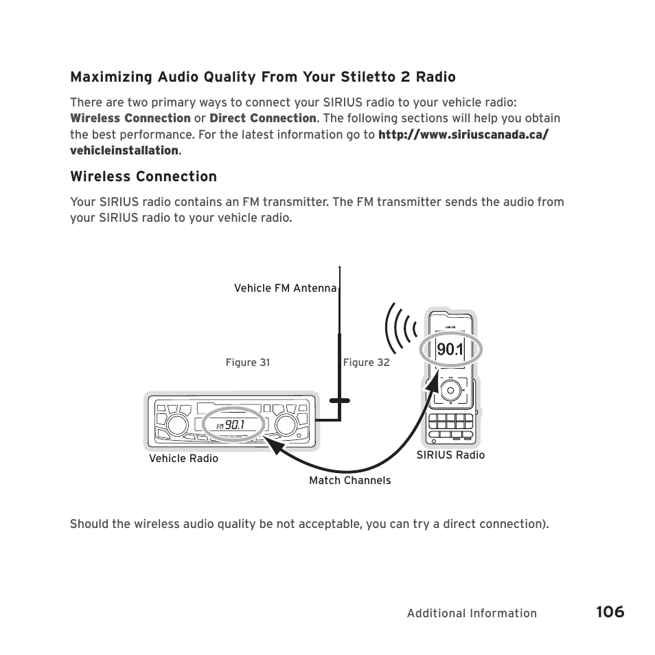 Wireless connection, Additional information | Sirius Satellite Radio SIRIUS STILETTO 2 Model SLV2 User Manual | Page 109 / 144