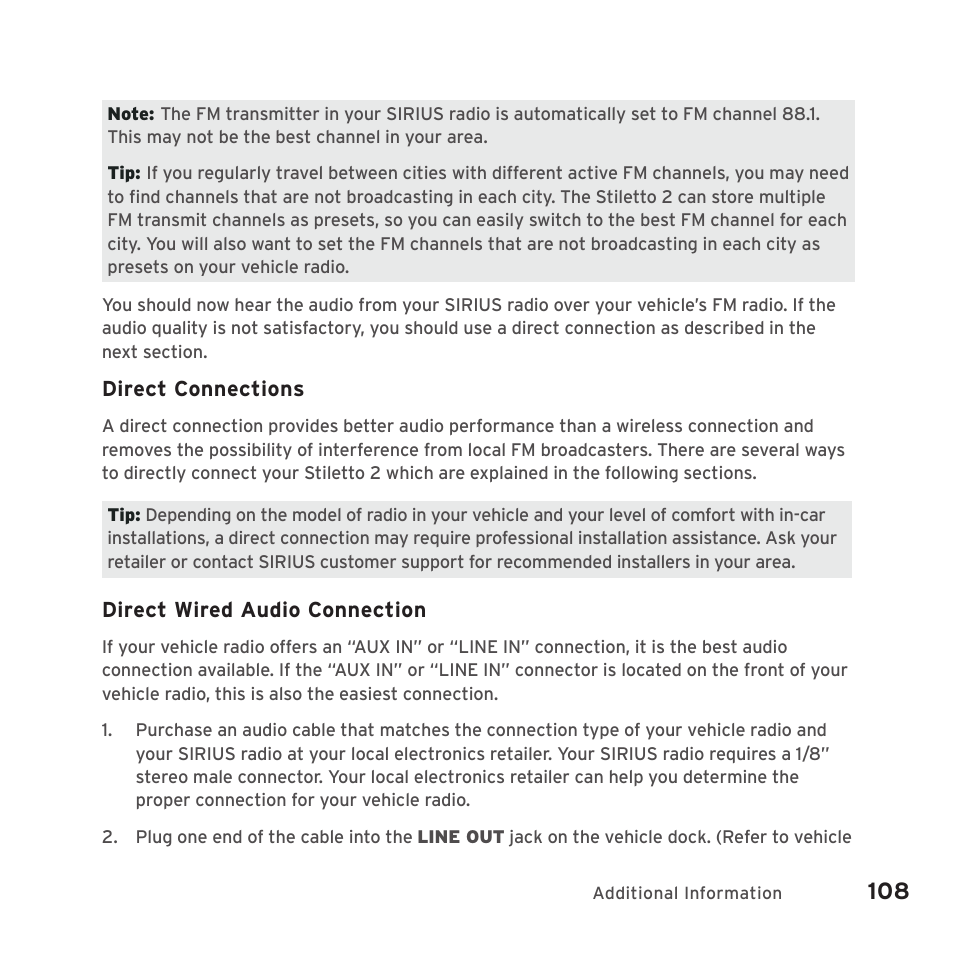 Sirius Satellite Radio SIRIUS STILETTO 2 Model SLV2 User Manual | Page 111 / 144