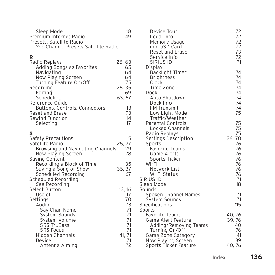 Sirius Satellite Radio SIRIUS STILETTO 2 Model SLV2 User Manual | Page 139 / 144