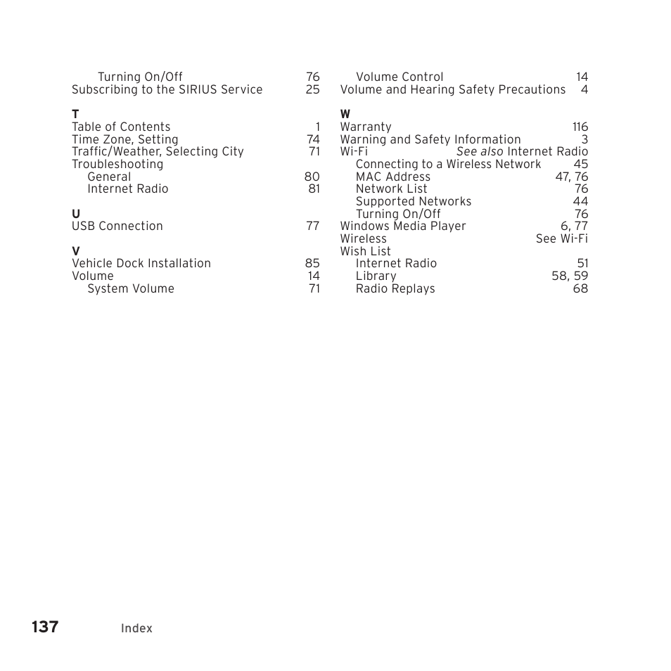 Sirius Satellite Radio SIRIUS STILETTO 2 Model SLV2 User Manual | Page 140 / 144
