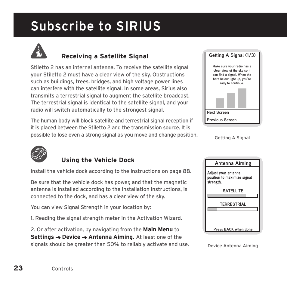 Subscribe to sirius | Sirius Satellite Radio SIRIUS STILETTO 2 Model SLV2 User Manual | Page 26 / 144