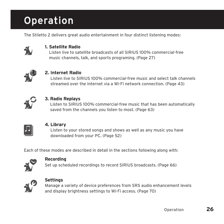 Operation | Sirius Satellite Radio SIRIUS STILETTO 2 Model SLV2 User Manual | Page 29 / 144