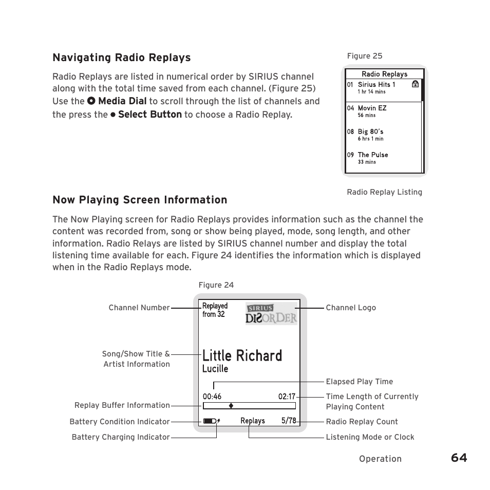 Navigating radio replays, Now playing screen information | Sirius Satellite Radio SIRIUS STILETTO 2 Model SLV2 User Manual | Page 67 / 144