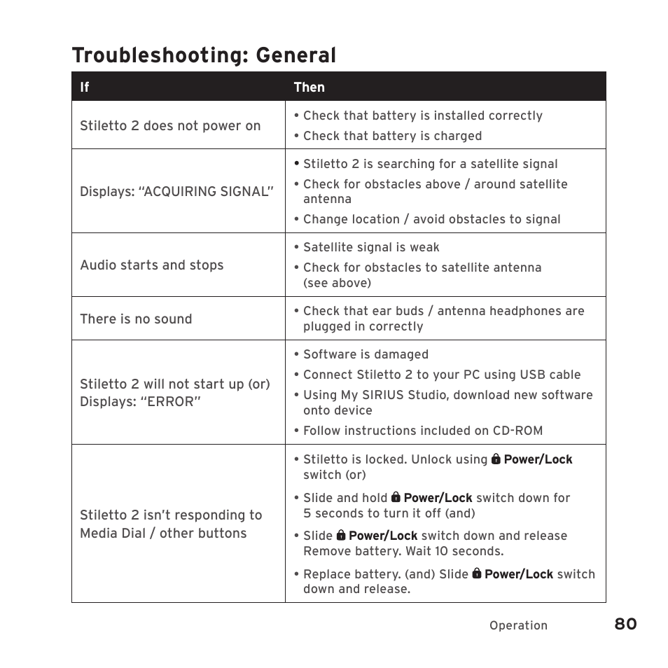 Troubleshooting: general | Sirius Satellite Radio SIRIUS STILETTO 2 Model SLV2 User Manual | Page 83 / 144