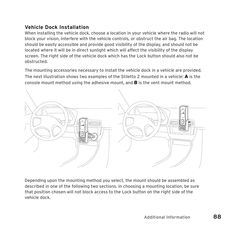 Vehicle dock installation, Is the vent mount method. a, Additional information | Sirius Satellite Radio SIRIUS STILETTO 2 Model SLV2 User Manual | Page 91 / 144