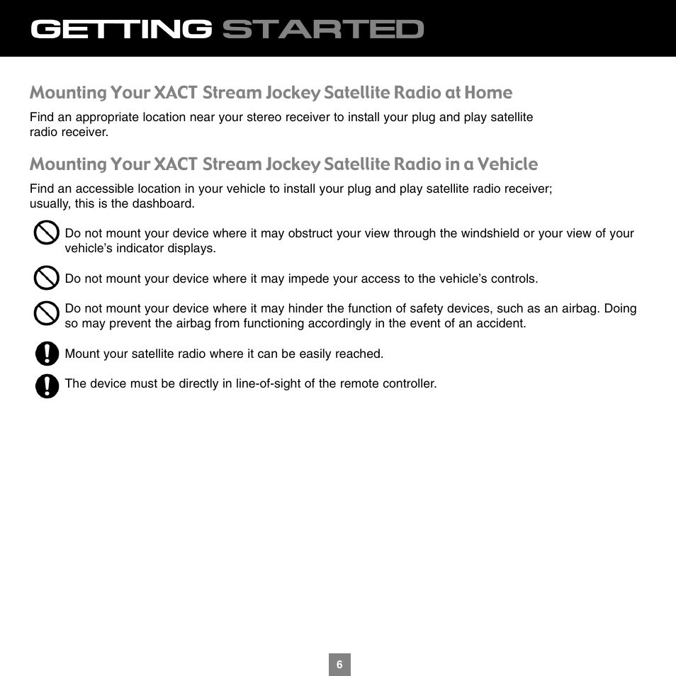 Getting started | Sirius Satellite Radio XTR1 User Manual | Page 10 / 44