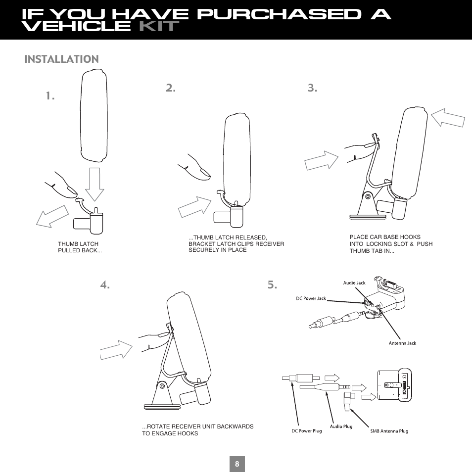 If you have purchased a vehicle kit | Sirius Satellite Radio XTR1 User Manual | Page 12 / 44