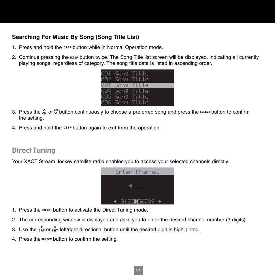 Direct tuning | Sirius Satellite Radio XTR1 User Manual | Page 18 / 44