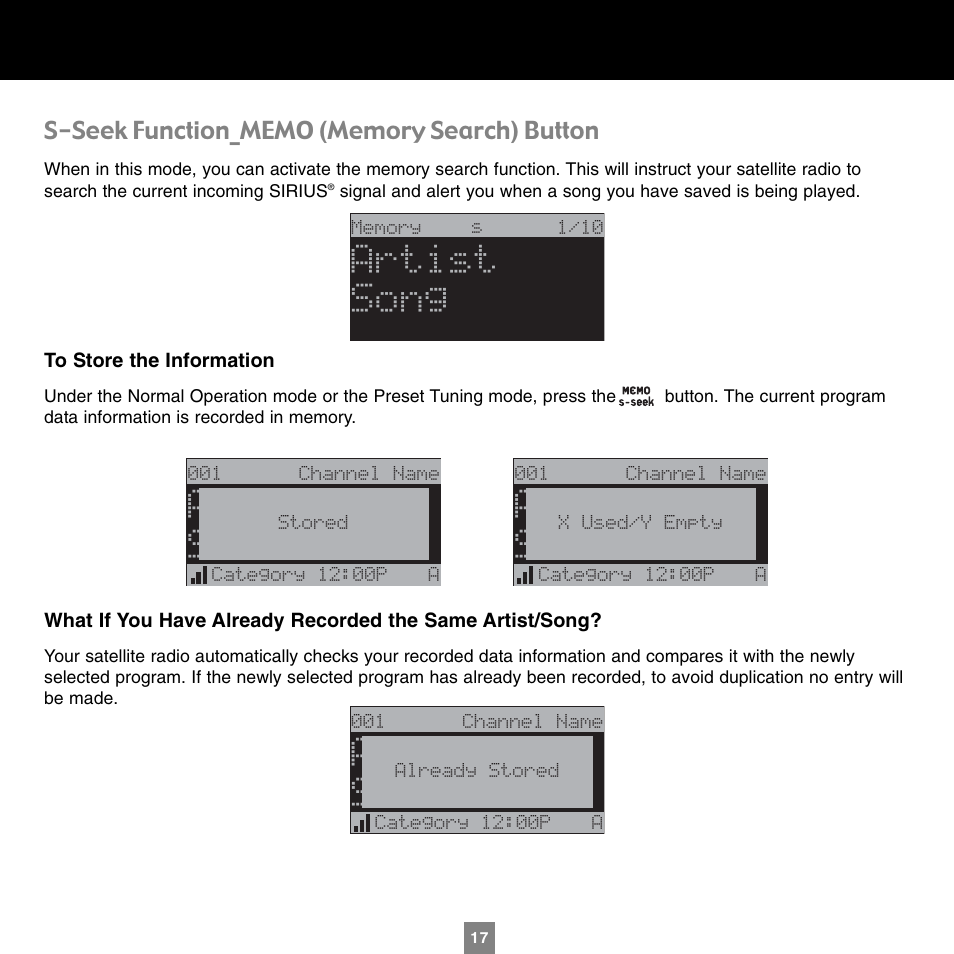 Artist song | Sirius Satellite Radio XTR1 User Manual | Page 21 / 44