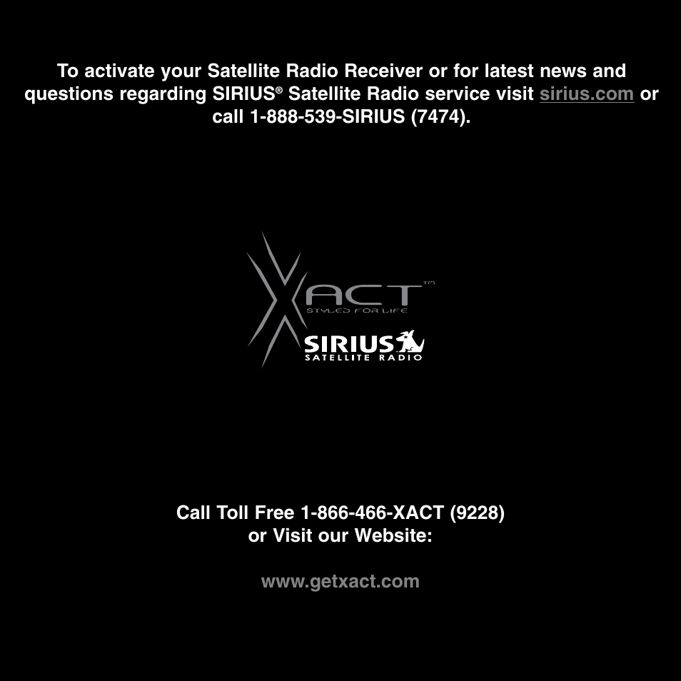 Sirius Satellite Radio XTR1 User Manual | Page 44 / 44