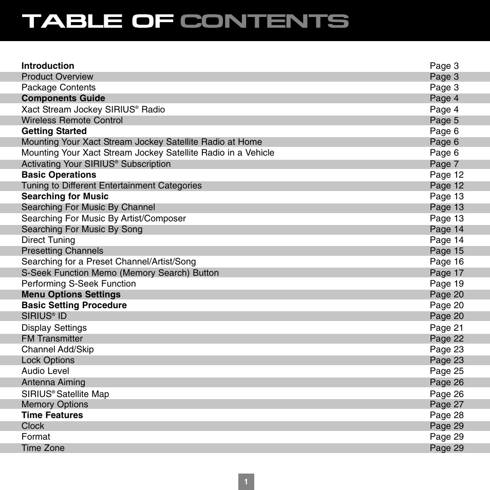 Sirius Satellite Radio XTR1 User Manual | Page 5 / 44