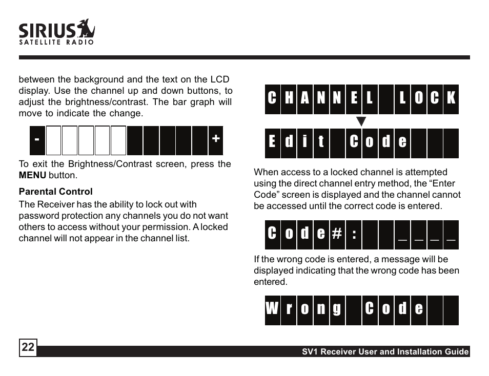 Parental control, Lock/unlock | Sirius Satellite Radio SV1 User Manual | Page 22 / 32
