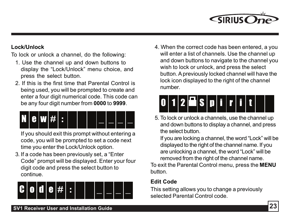 Edit code, W e _ _ n, D o _ _ c _ _ e | Ps 2 r 1 i 0 t i | Sirius Satellite Radio SV1 User Manual | Page 23 / 32
