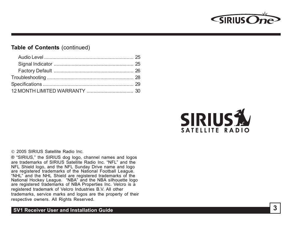 Sirius Satellite Radio SV1 User Manual | Page 3 / 32