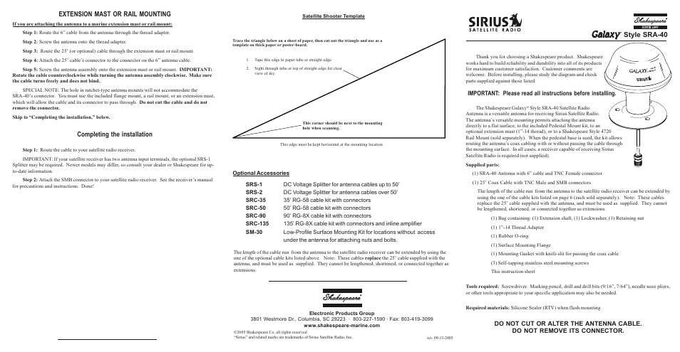 Sirius Satellite Radio SRA-40 User Manual | 6 pages