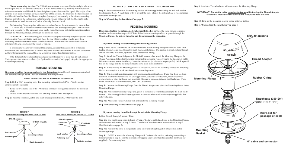 Surface mounting, Pedestal mounting | Sirius Satellite Radio SRA-40 User Manual | Page 2 / 6