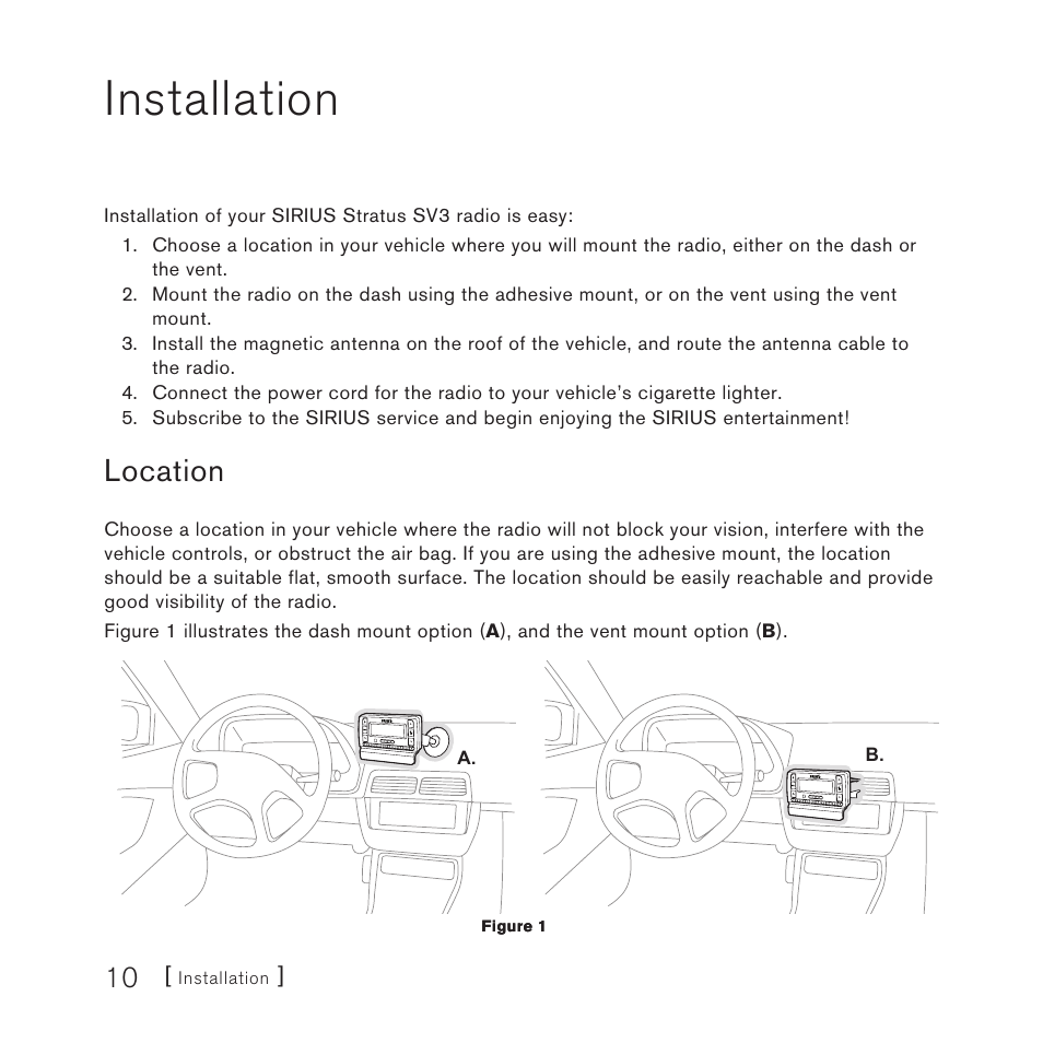 Installation, Location | Sirius Satellite Radio SV3 User Manual | Page 12 / 48