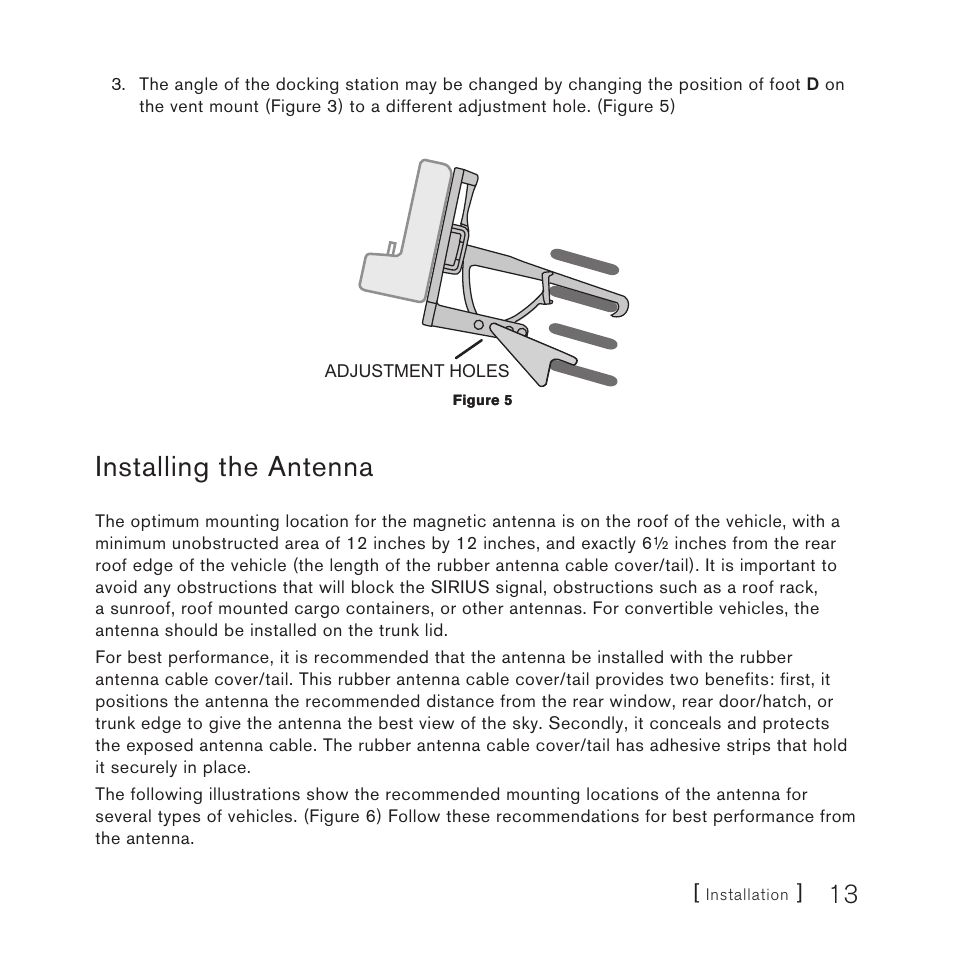 Installing the antenna | Sirius Satellite Radio SV3 User Manual | Page 15 / 48