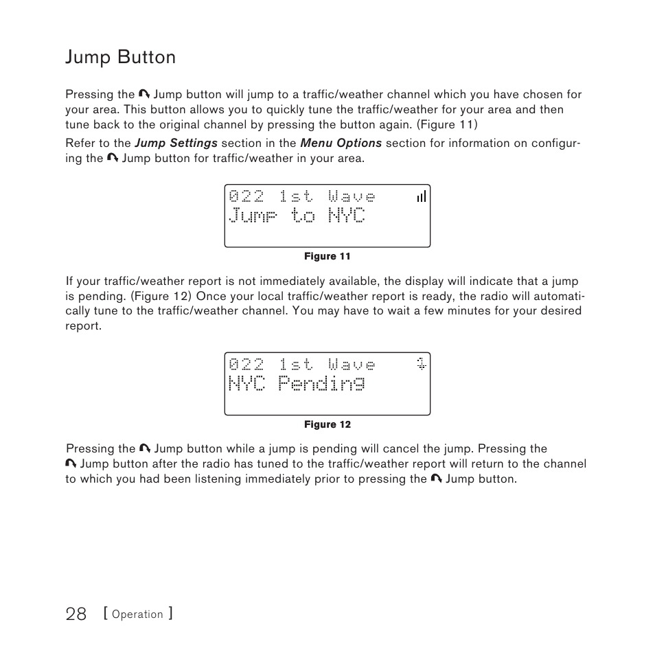 Jump button, Jump to nyc, Nyc pending | Sirius Satellite Radio SV3 User Manual | Page 30 / 48