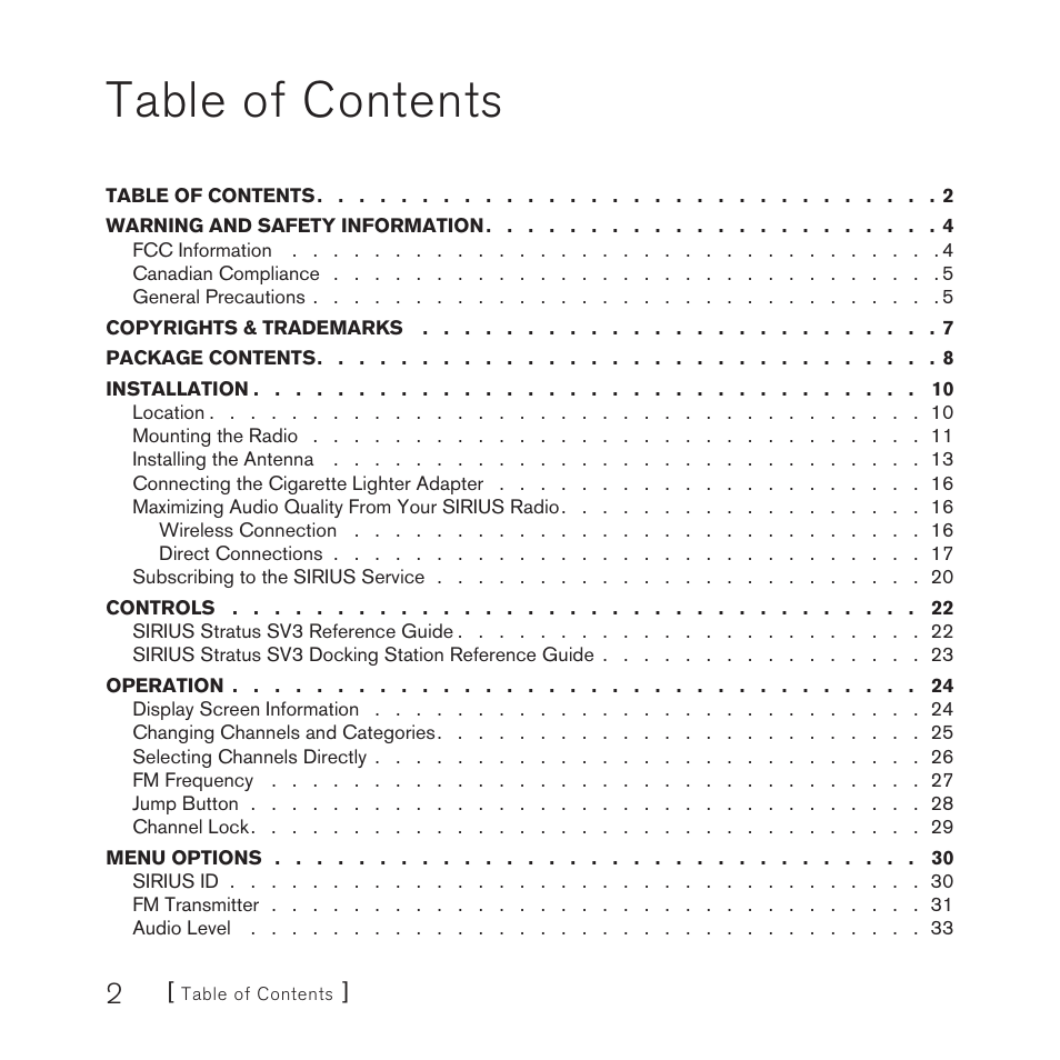 Sirius Satellite Radio SV3 User Manual | Page 4 / 48