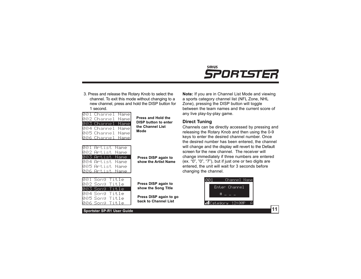 Sirius Satellite Radio SP-R1 User Manual | Page 11 / 38