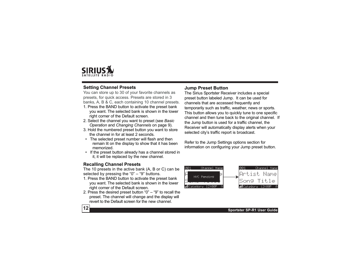 Sirius Satellite Radio SP-R1 User Manual | Page 12 / 38