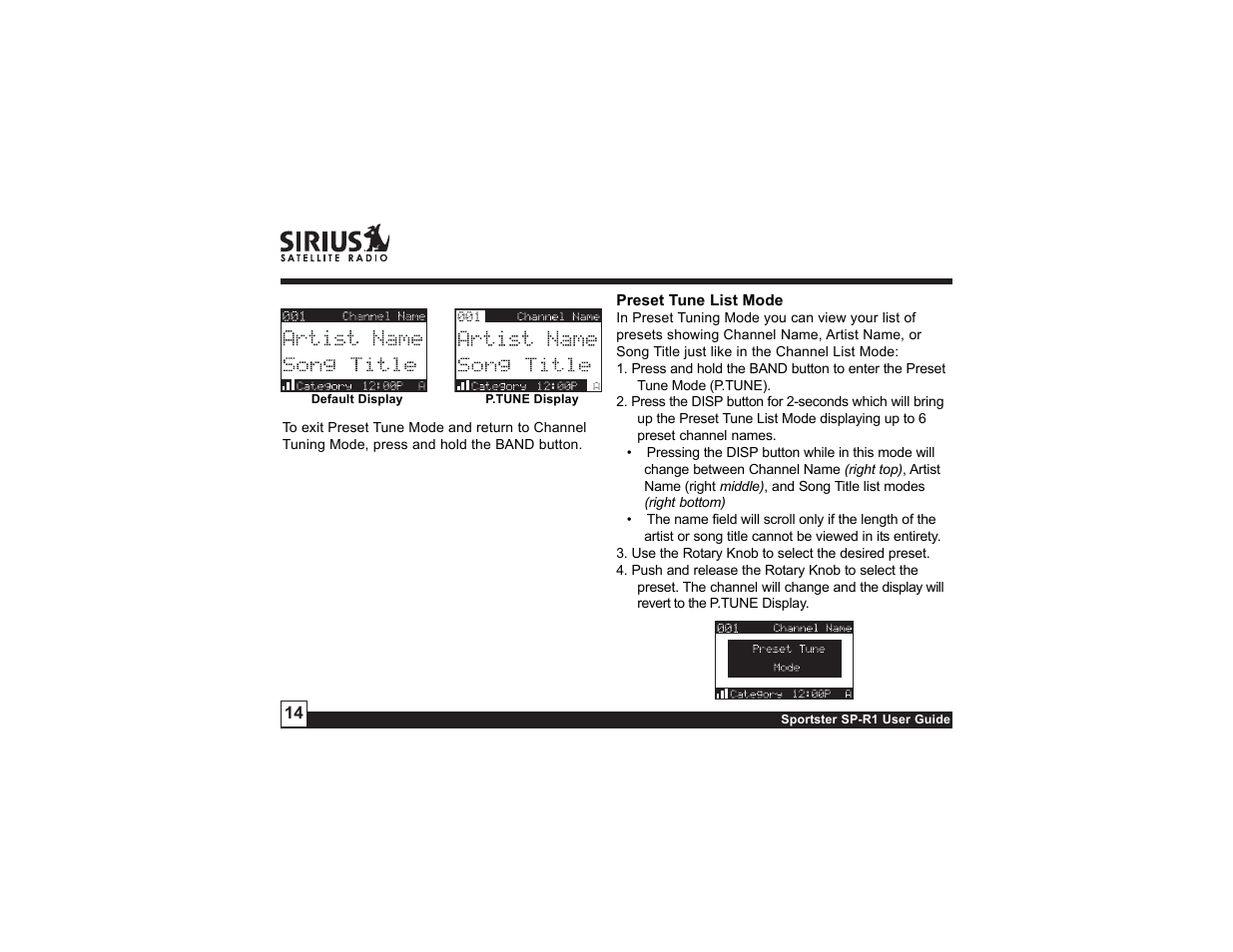 Sirius Satellite Radio SP-R1 User Manual | Page 14 / 38