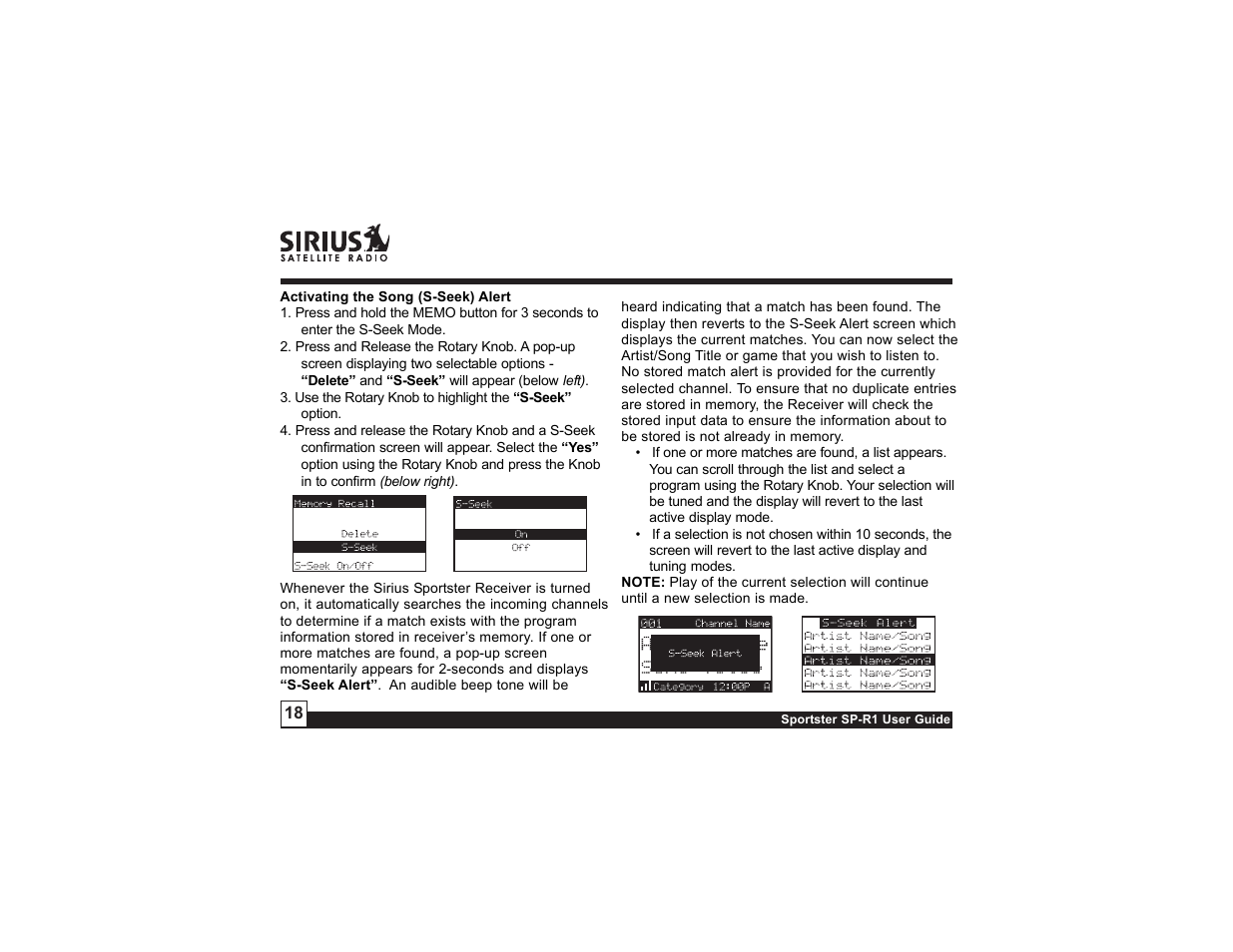 Sirius Satellite Radio SP-R1 User Manual | Page 18 / 38