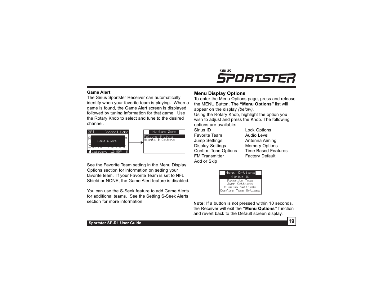 Sirius Satellite Radio SP-R1 User Manual | Page 19 / 38