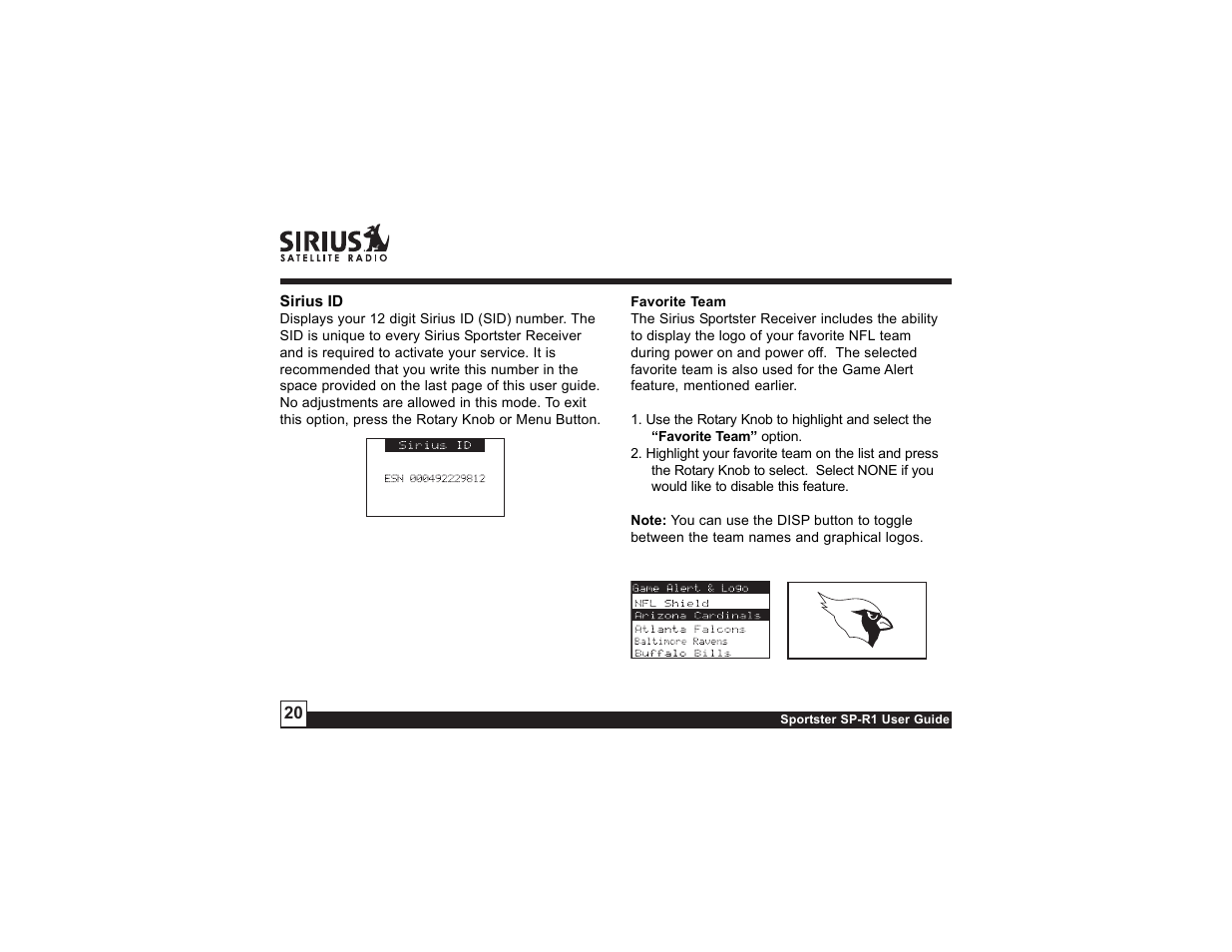 Sirius Satellite Radio SP-R1 User Manual | Page 20 / 38