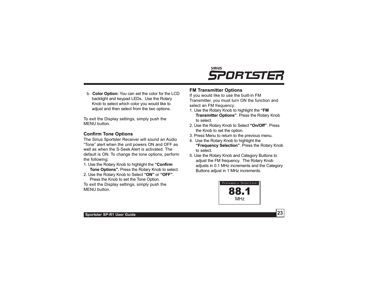 Sirius Satellite Radio SP-R1 User Manual | Page 23 / 38