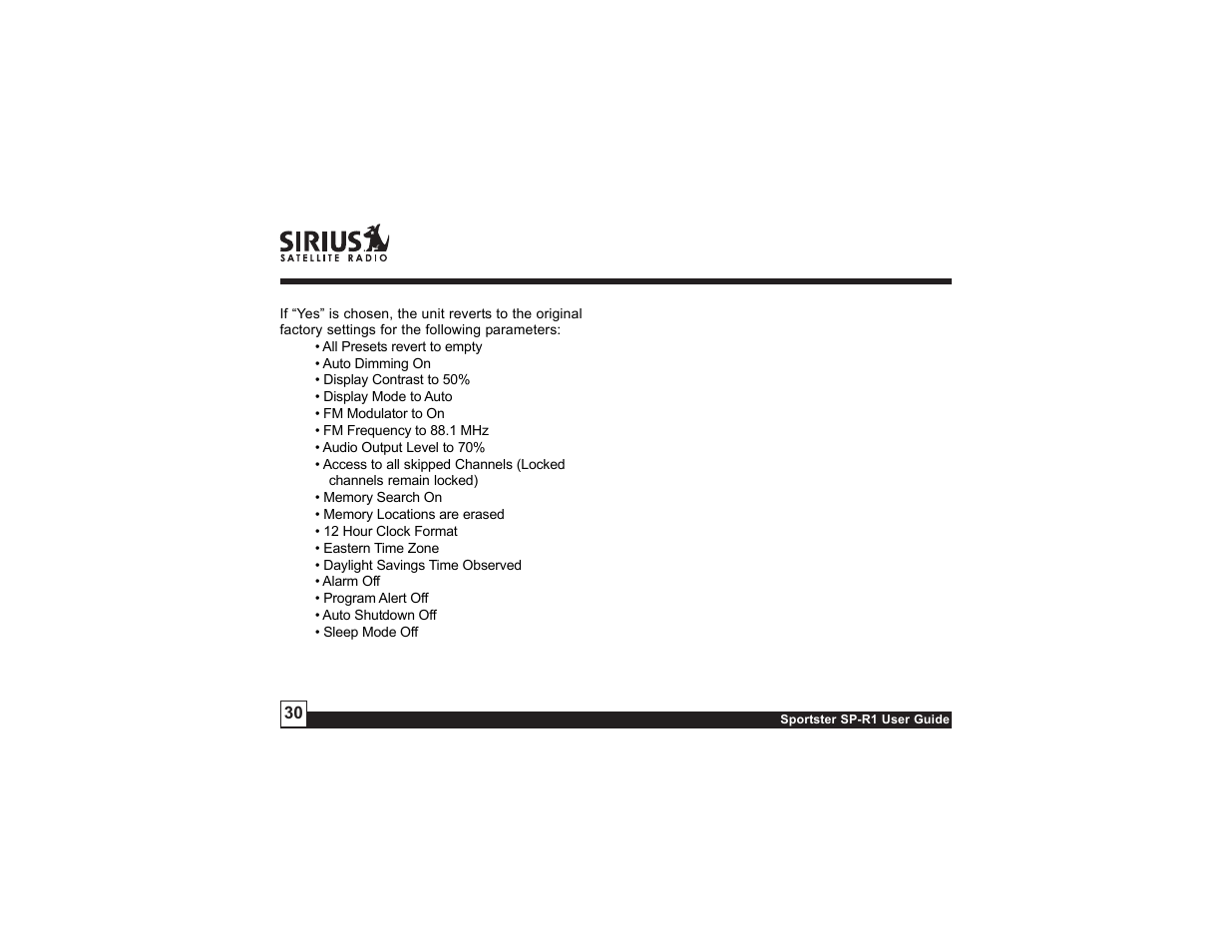 Sirius Satellite Radio SP-R1 User Manual | Page 30 / 38