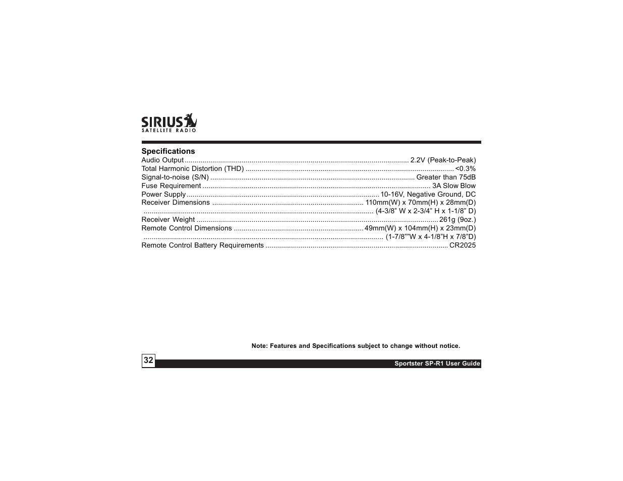 Sirius Satellite Radio SP-R1 User Manual | Page 32 / 38