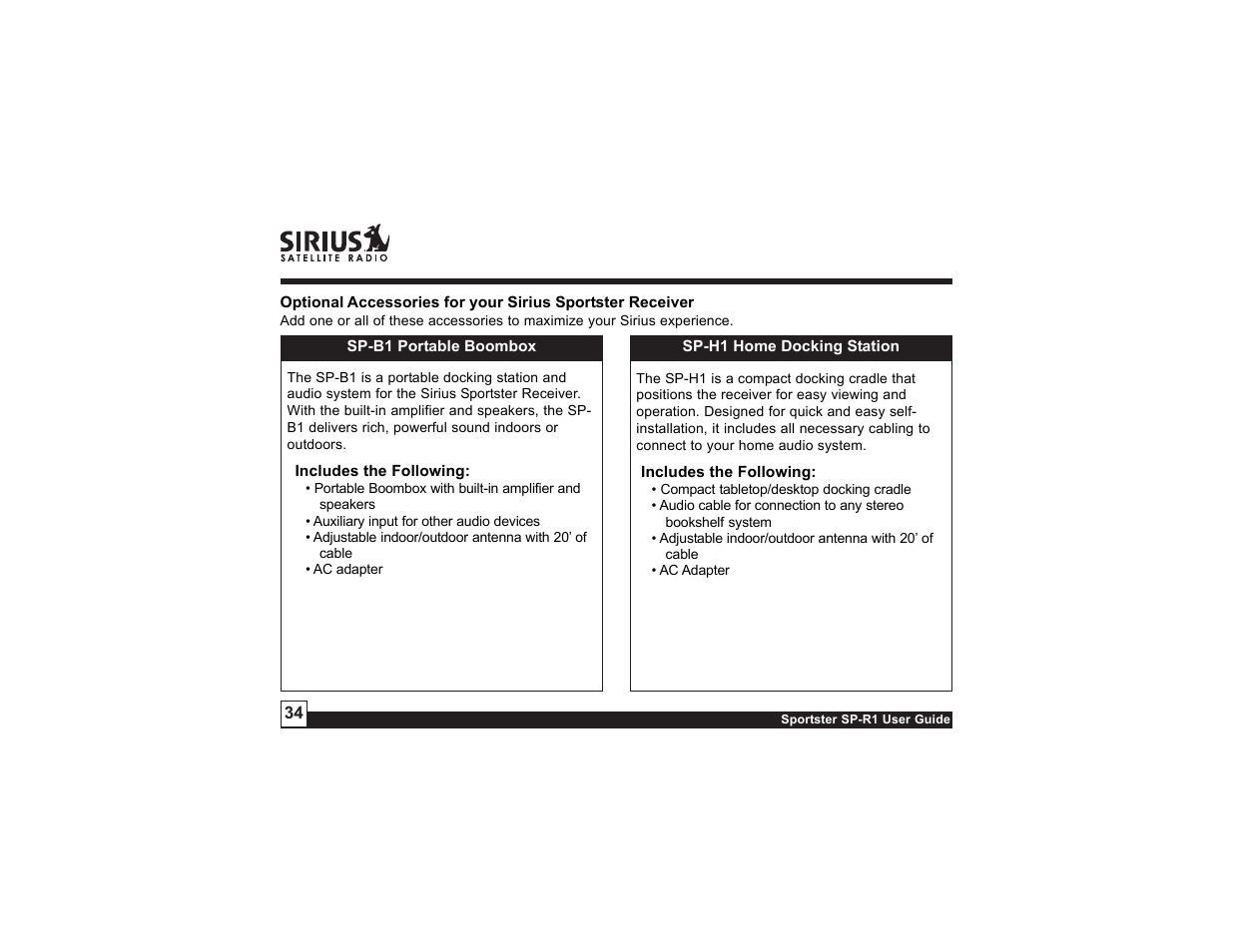 Sirius Satellite Radio SP-R1 User Manual | Page 34 / 38