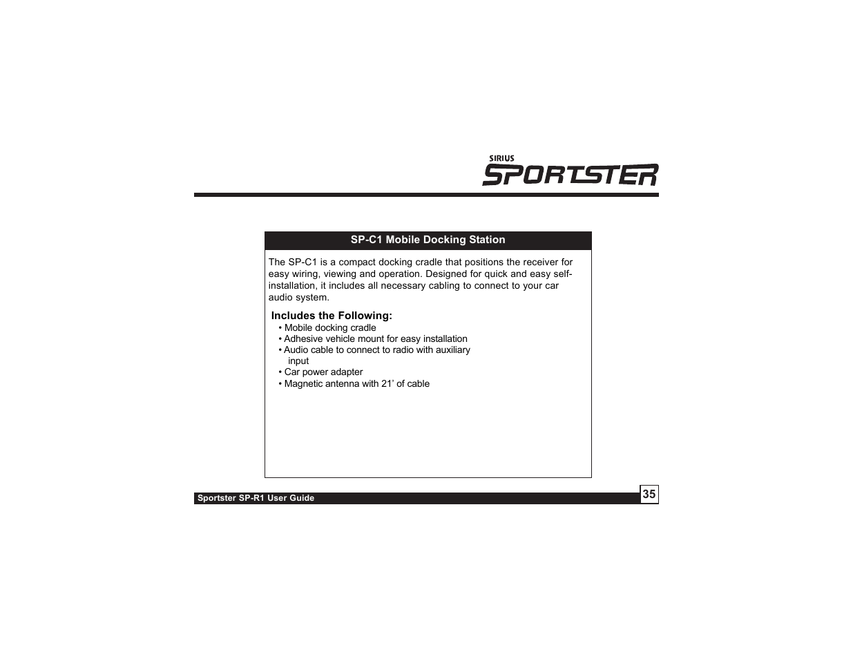 Sirius Satellite Radio SP-R1 User Manual | Page 35 / 38