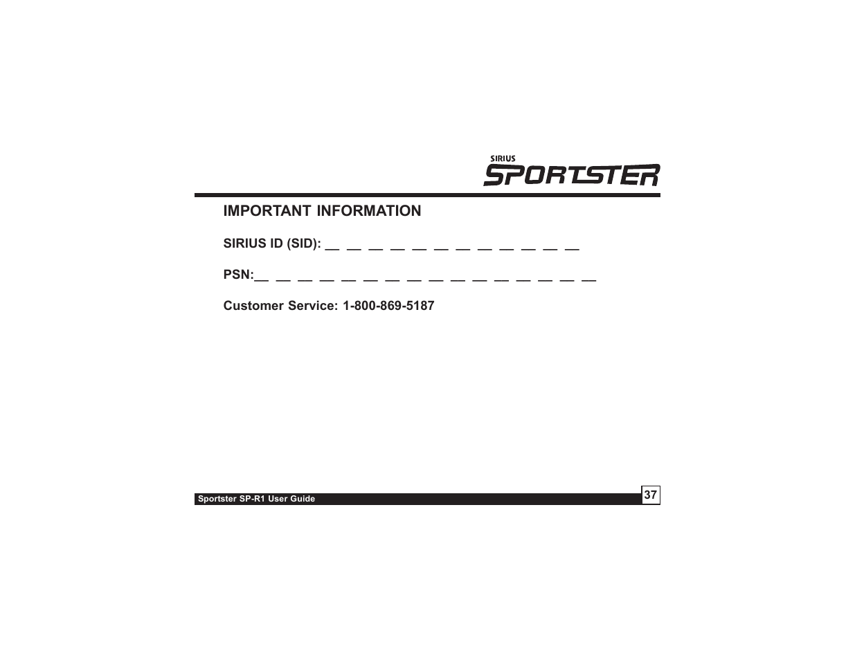 Sirius Satellite Radio SP-R1 User Manual | Page 37 / 38