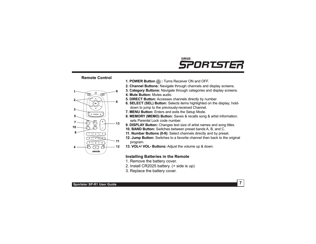 Sirius Satellite Radio SP-R1 User Manual | Page 7 / 38