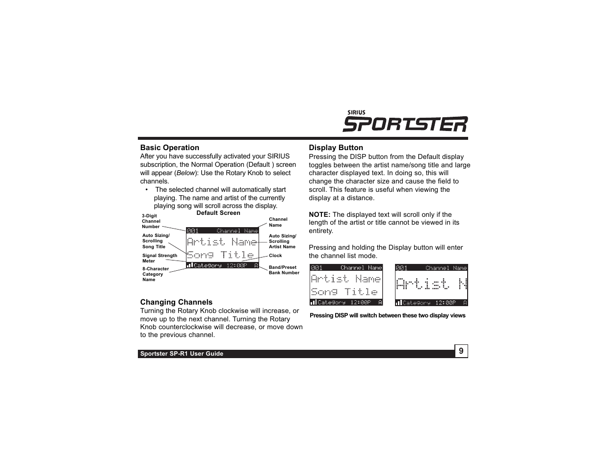 Sirius Satellite Radio SP-R1 User Manual | Page 9 / 38