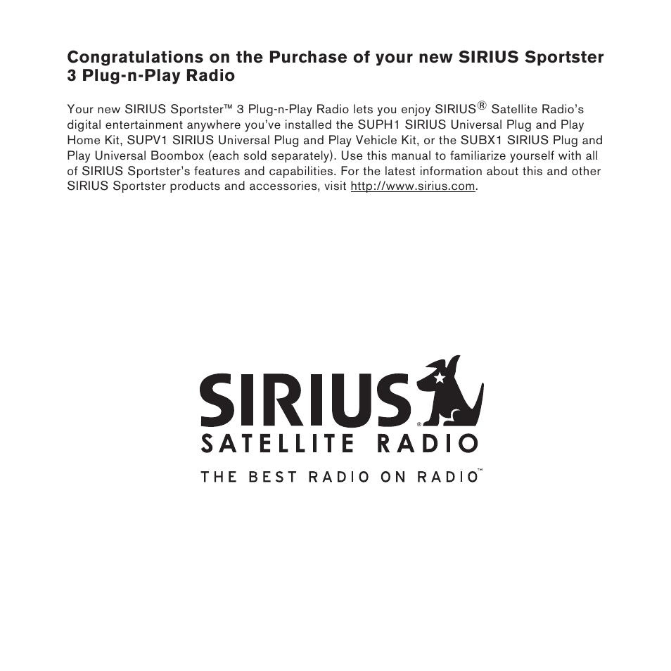 Sirius Satellite Radio SP3 User Manual | Page 3 / 58