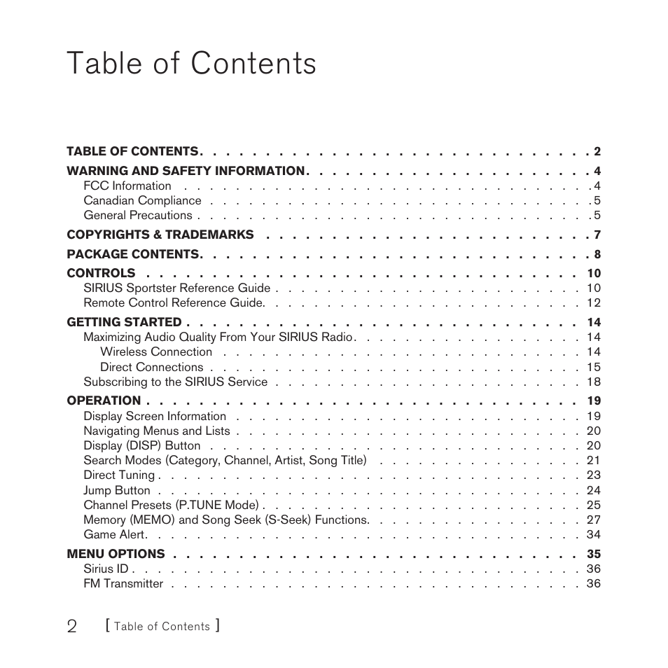 Sirius Satellite Radio SP3 User Manual | Page 4 / 58