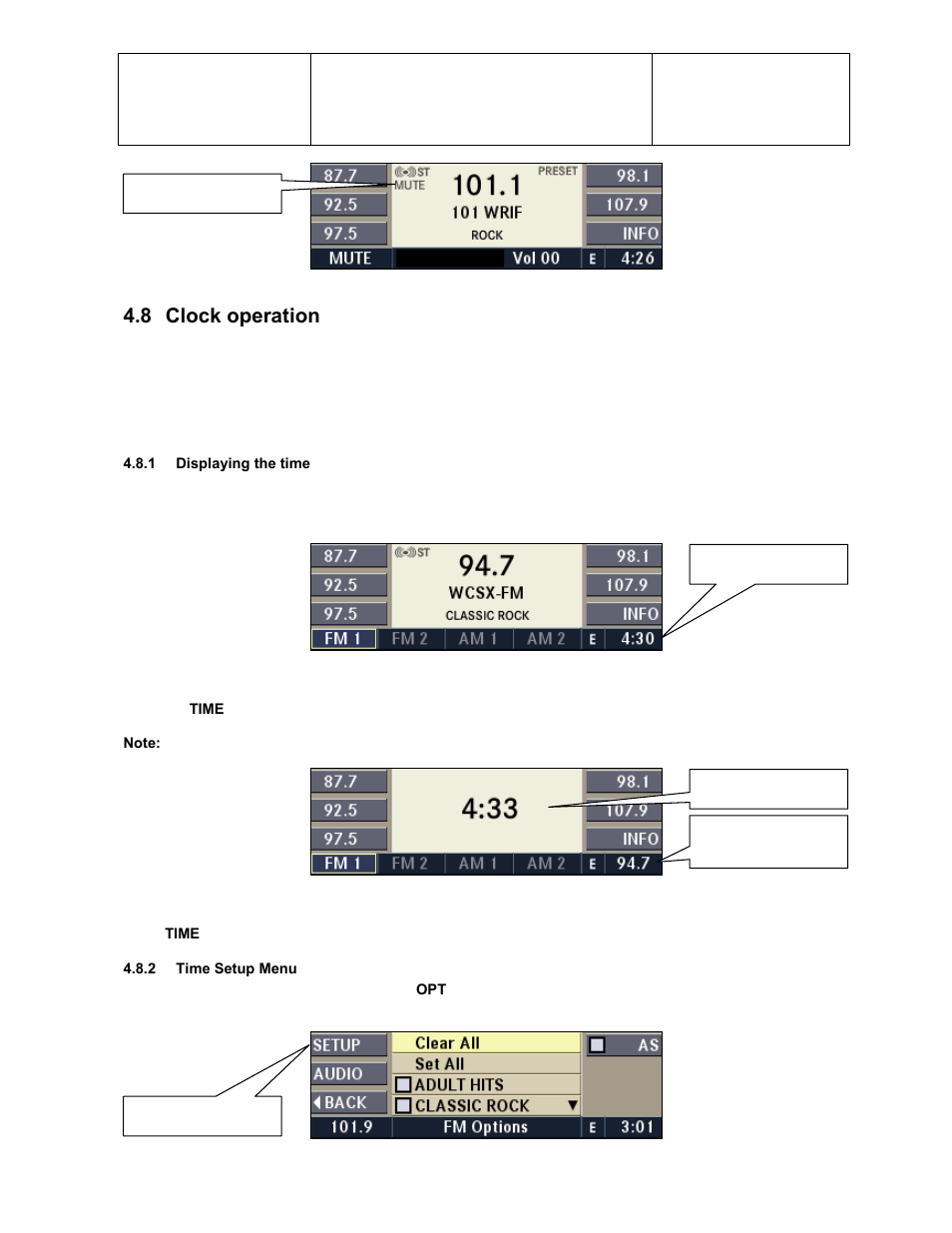 8 clock operation | Sirius Satellite Radio Chrysler Radio Navigation System RB4 User Manual | Page 19 / 86