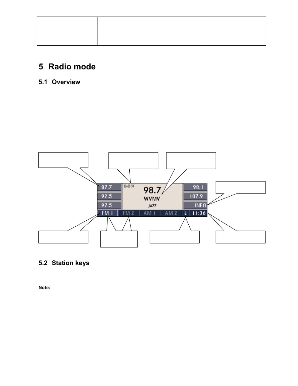 5 radio mode, 1 overview, 2 station keys | Sirius Satellite Radio Chrysler Radio Navigation System RB4 User Manual | Page 22 / 86